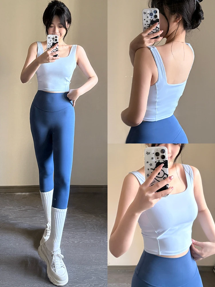 

Women Sport Vest Charming Square Collar Fixation Cups Activewear Crop Top Fitness Running Yoga Bras