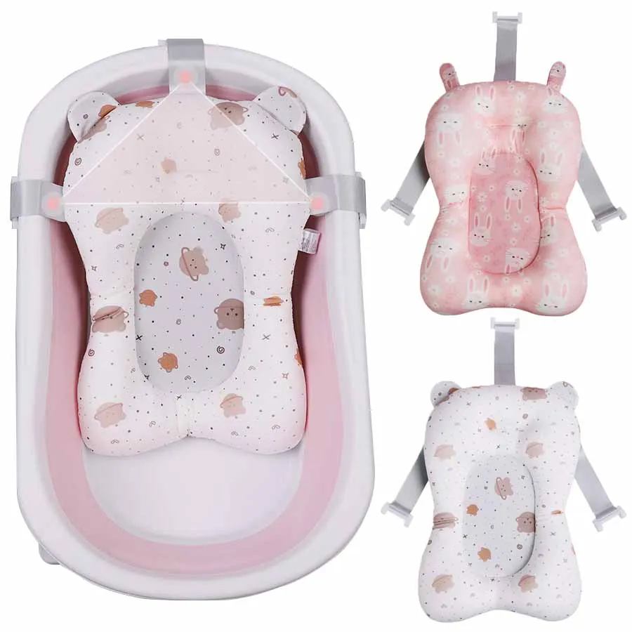 Baby Shower Tappetino per vasca da bagno Vaschette per bambini Cuscino per neonato Supporto pieghevole Cuscino per il corpo da bagno Cartone animato antiscivolo Morbido cuscino per vasca da bagno per neonato