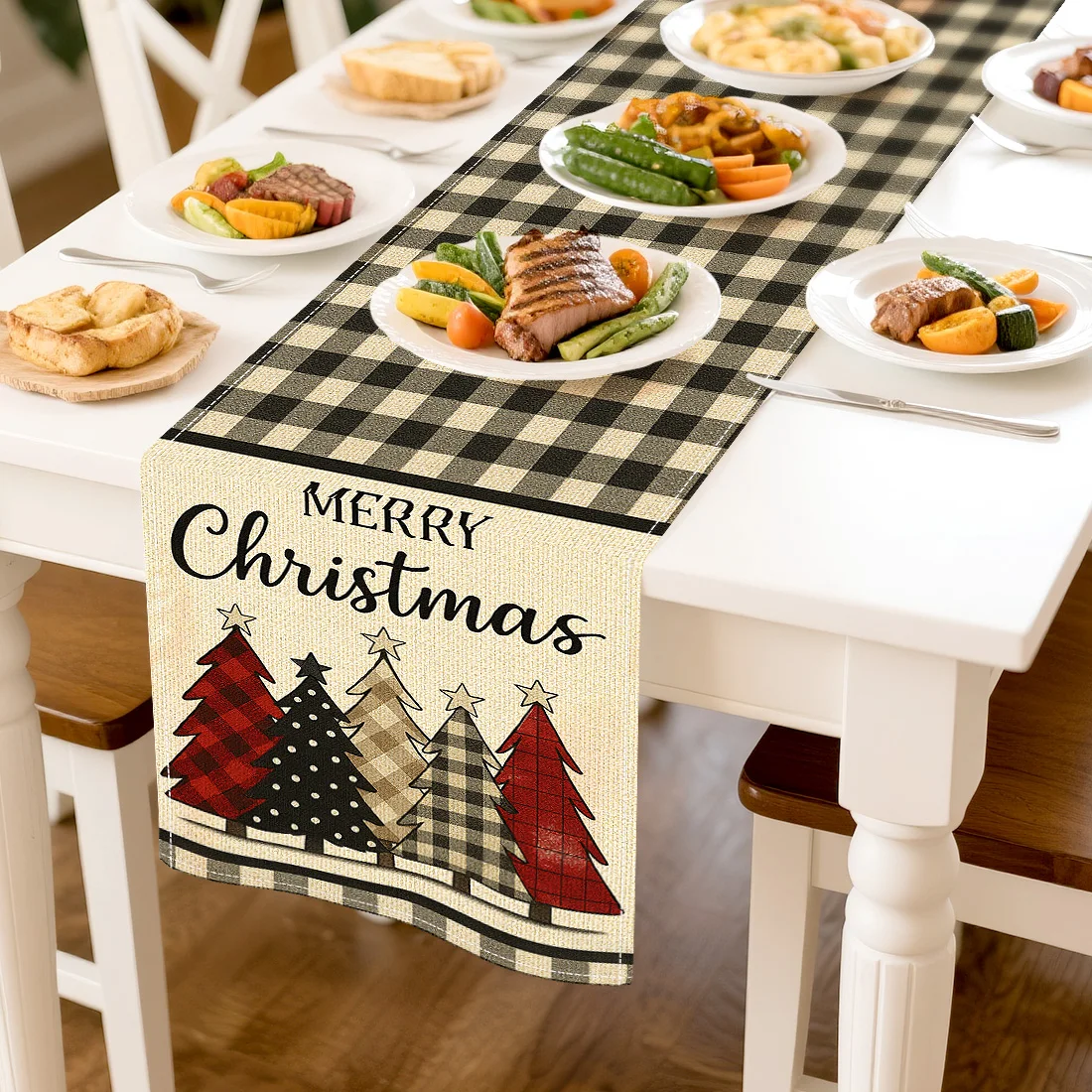 Halloween Pumpkin Christmas Tree Illustration Table Runners Home Decoration Durable Kitchen Dining Table Runners Party Supplies