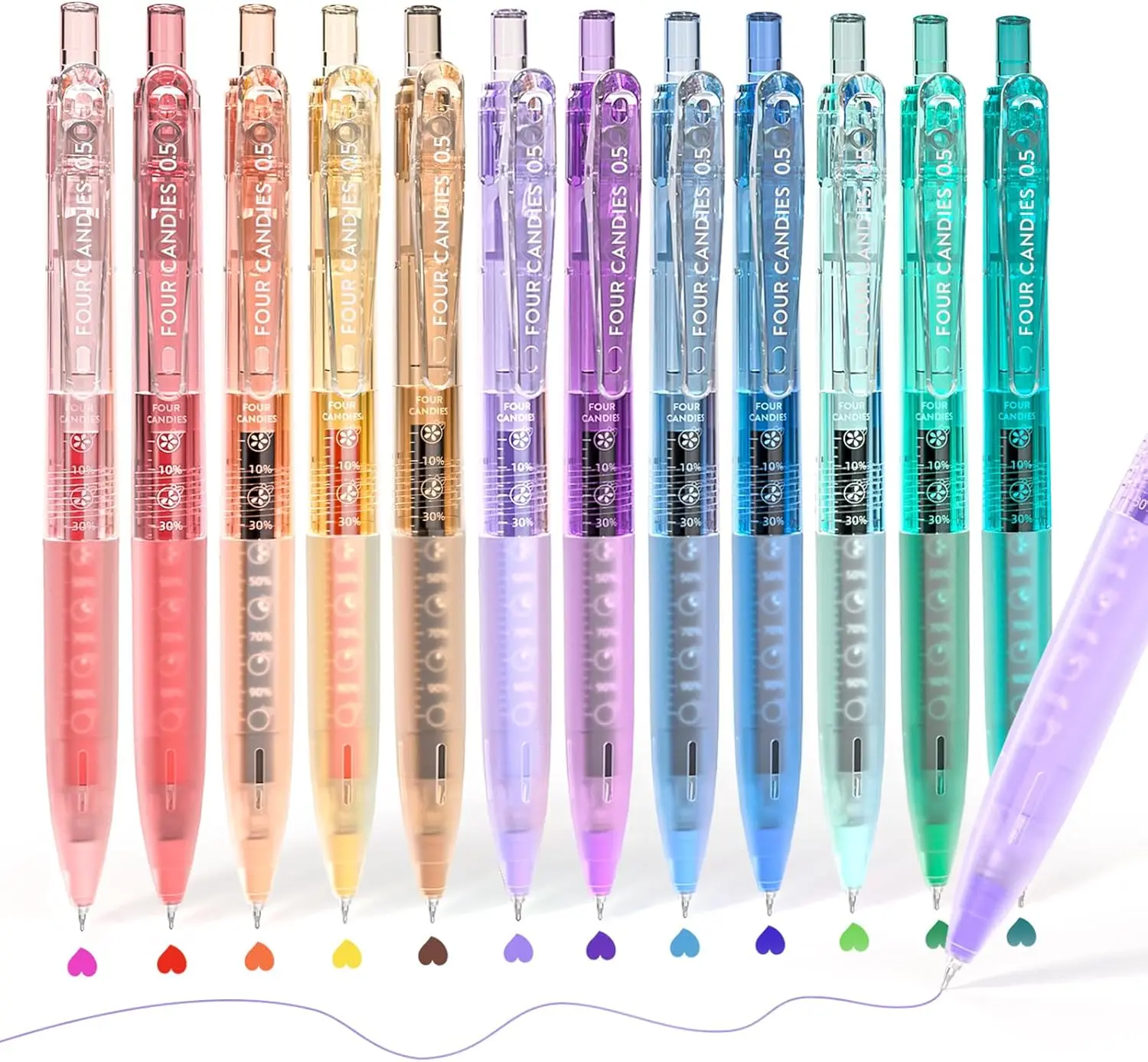 

12-Pack 0.5mm Quick-Dry Retractable Gel Pens, Transparent Multicolor Fine Point for Note-Taking and Drawing
