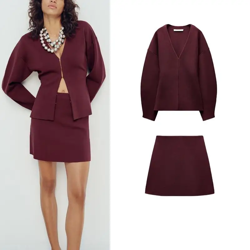 Gonna a vita alta Jaet lavorata a maglia slim fit autunno inverno Set semplice Sle lungo Sve V Ne Faion per donna