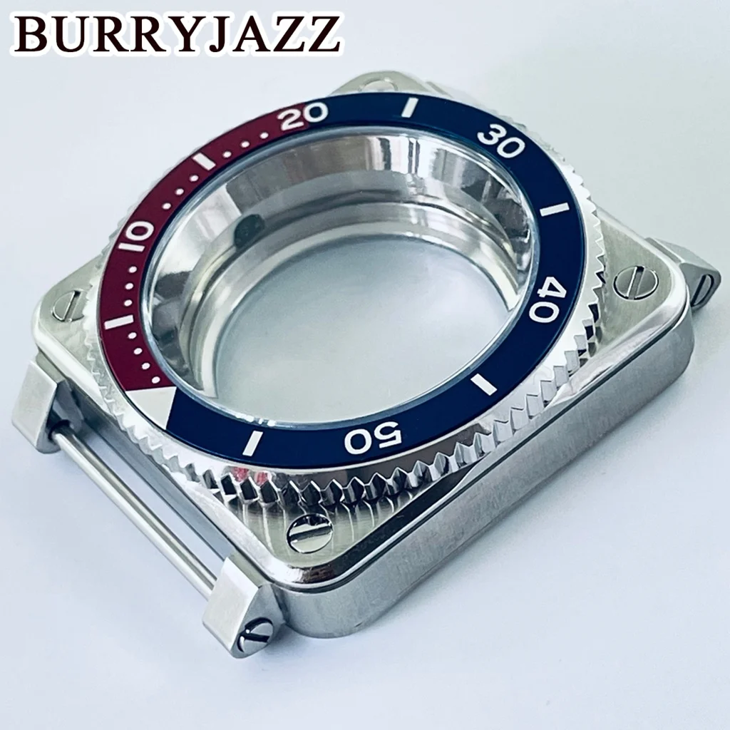 BURRYJAZZ 42Mm SKX007 Casing Jam Tangan Persegi Casing NH35 Cocok untuk Gerakan NH35 NH36 7S26 4R Seiko SKX007 Pilot Kokpit Pengganti Casing Pria