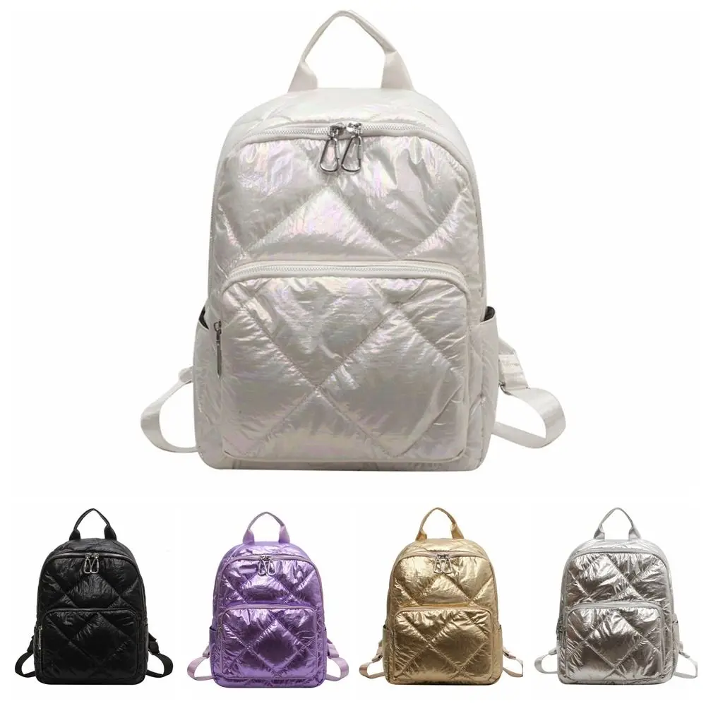 Solid Color Space Cotton Backpack Nylon Pleated Bubble Shoulder Bag Large Capacity Adjustable Shoulder Strap Student Schoolbag