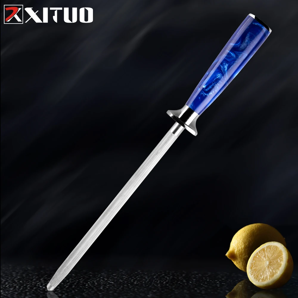 High Quality Sharpener High hardness Kitchen Knife Sharpening Rod Blue Resin Handle Steel Sharpener Stone tool sharpening knives
