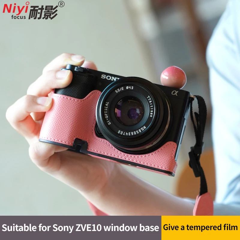 Сумка для камеры, кожаный получехол для камеры Sony ZVE10 A6400, защита корпуса камеры, отверстие для аккумулятора с закаленной пленкой, устойчивый к царапинам