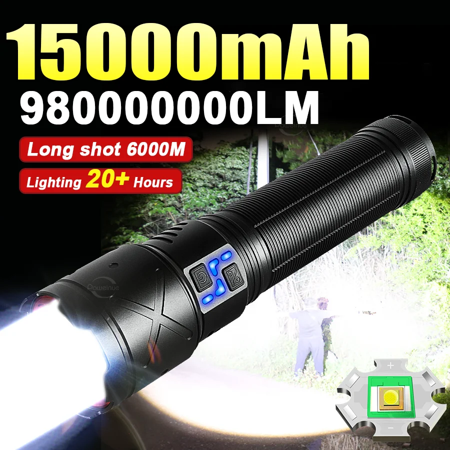 NEWEST 980000000LM Ultra Bright LED Flashlights Long Shot 6000M Most Powerful Torch Light Portable Lamp Outdoor Camping Lantern