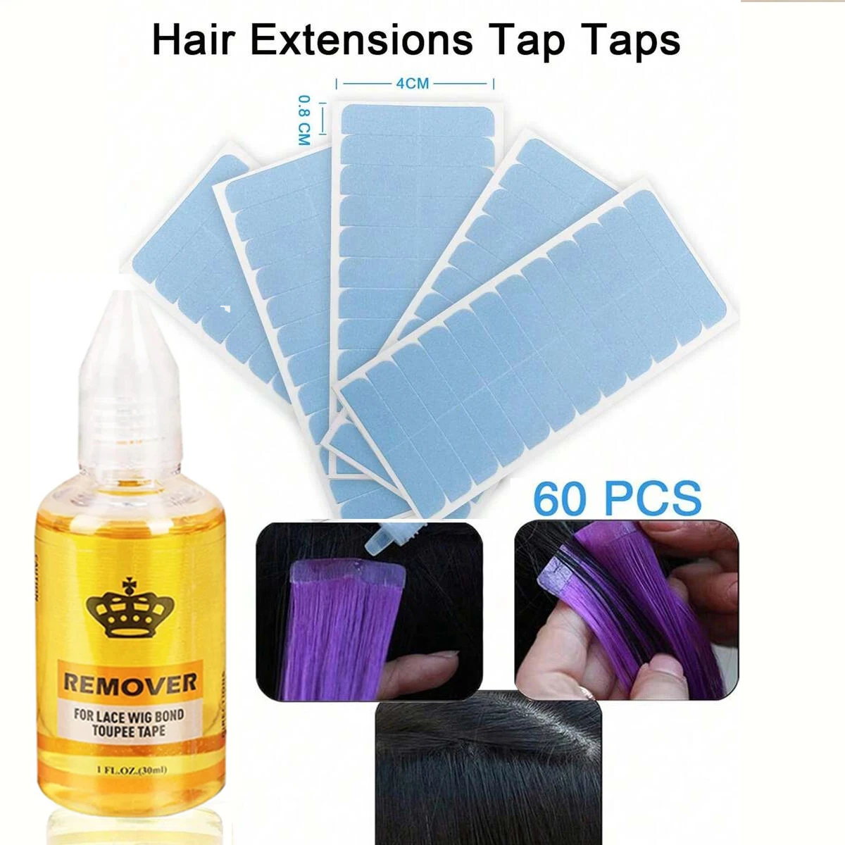 

6 PCS Set Invisible Self Adhesive Hair Tapes Strips With Fast Acting Remover,for Tape-in Hair Extensions, Wig Glue