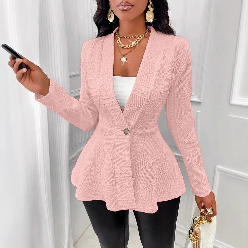 Long Sleeve Jacquard Suit Regular Length Elegant with Notched Lapel Regular Sleeve Elegant Commuter Slim Fit Autumn Women Suit