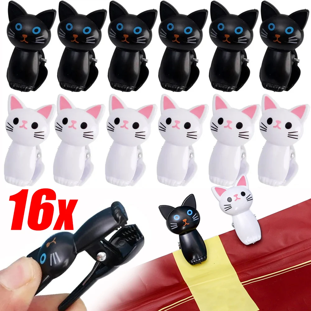 16/2PCS Cartoon Cat Food Sealing Clips Plastic Snacks Sealing Clamps Laundry Hanging Clothes Household Office Desk Storage Clips