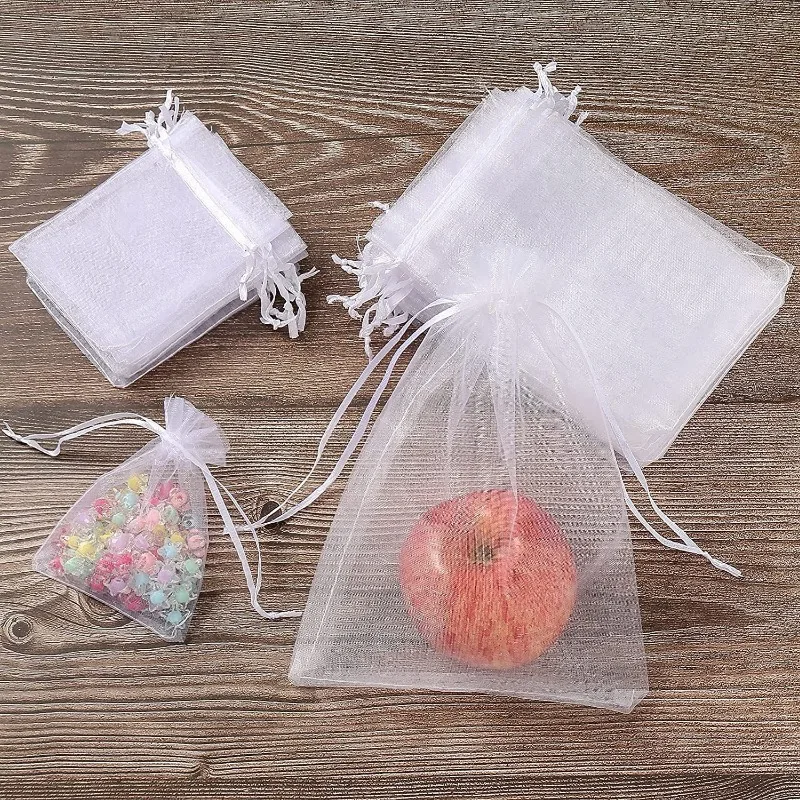 25/50 SZTUK Drawable Party Supply Wedding Christmas Favor White Pouches Organza Gauze Sachet Gift Bags Drawstring Bags Pocket