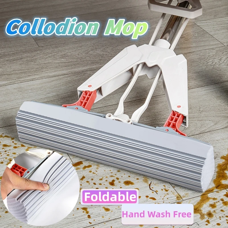 Foldable Collodion Mop Water Free Hand Washing Squeeze Cotton Head Replace Home Tiles Wood Household Cleaning Wringer Mopping