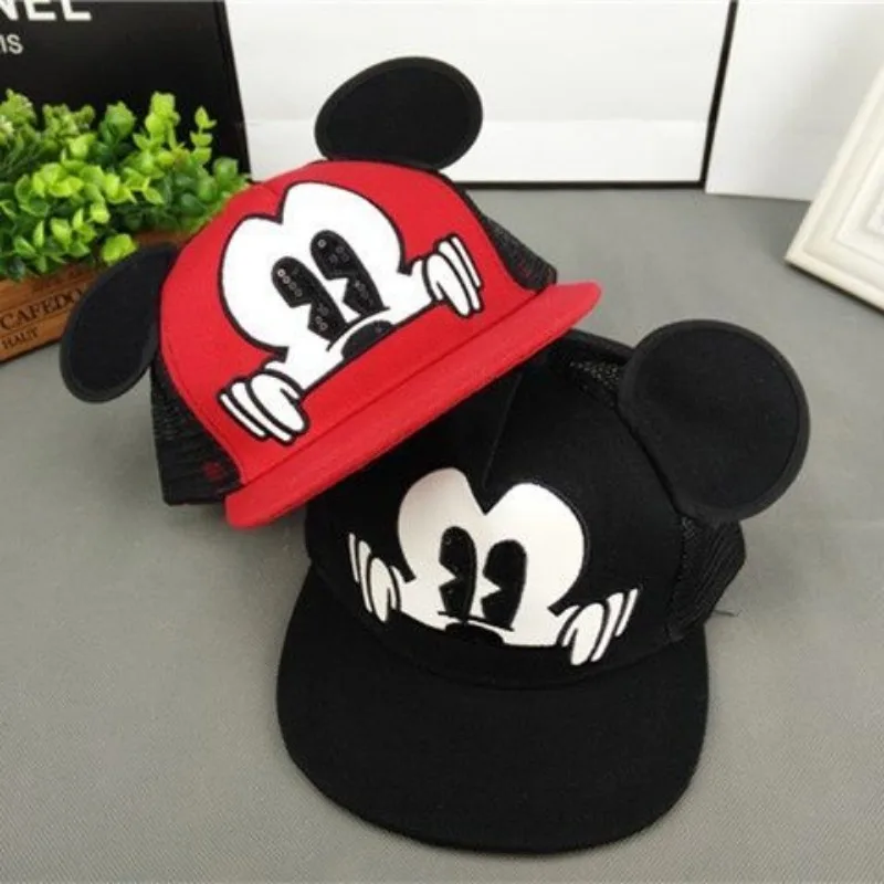 Disney Mickey Kawaii Cute Cartoon Outdoor Street Dance Hip-Hop Hat Peripheral Children\'s Big Ear Embroidered Baseball Cap Gift