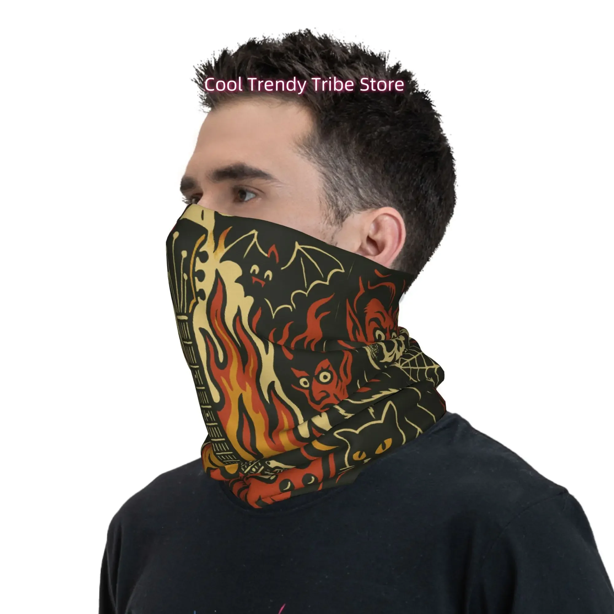 Flaming Guitar Demons Vintage Rockabilly Gothic Novelty Print Bandana Men Funny Head Scarf Outdoor Fashion Headwrap Gift