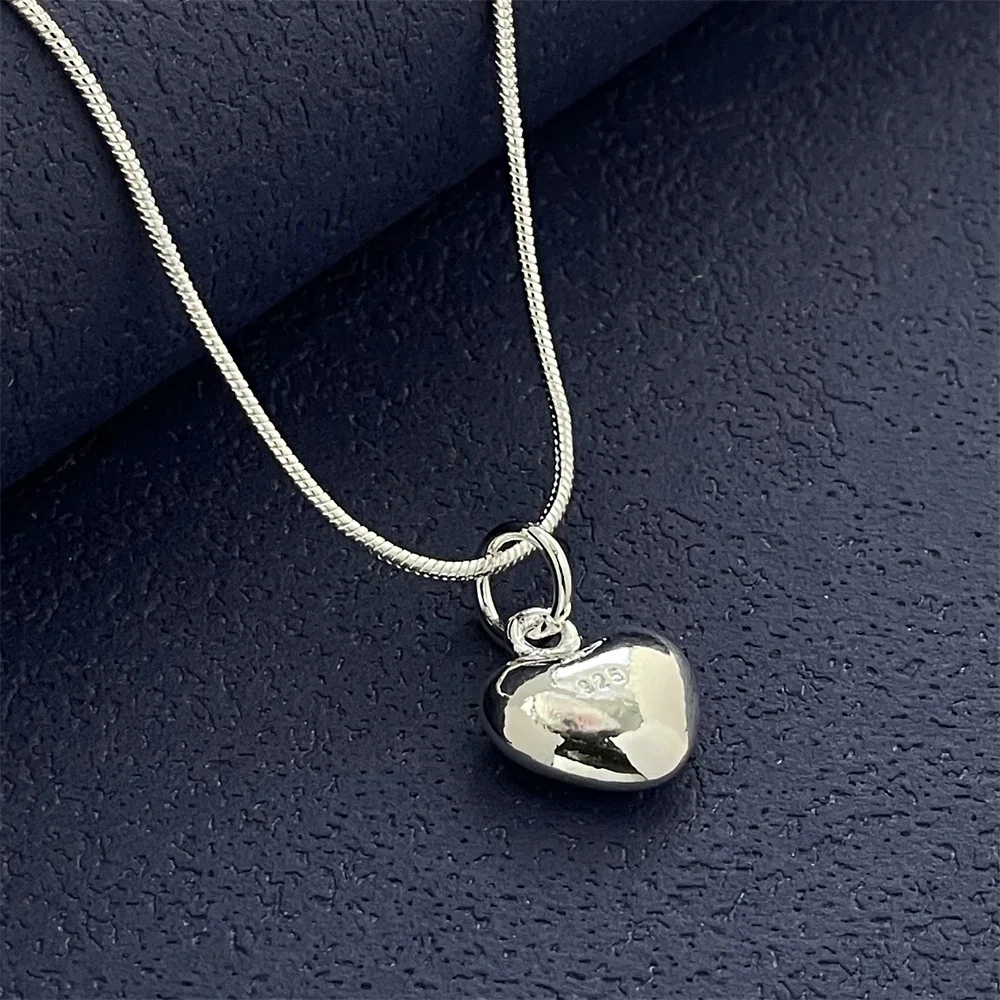 fashion 925 sterling silver designer jewelry lovely heart pendant with snake bone chain necklace for women gifts