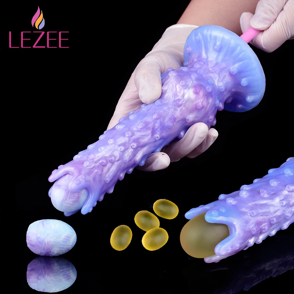 LEZEE Monster Ovipositor Hollow Dildo Particle Stimulation Hand Push Lay Eggs Ovipositors Gelatin Egg DIY Anal Plug Sex Toys