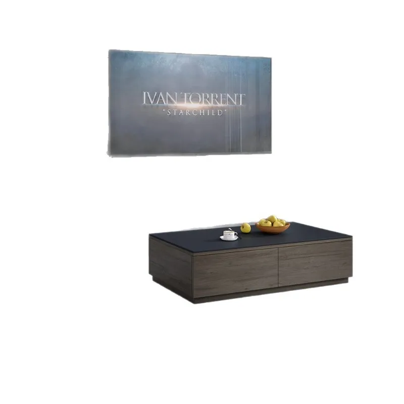

Black rock slab Italian light luxury TV cabinet modern simple floor coffee table combination