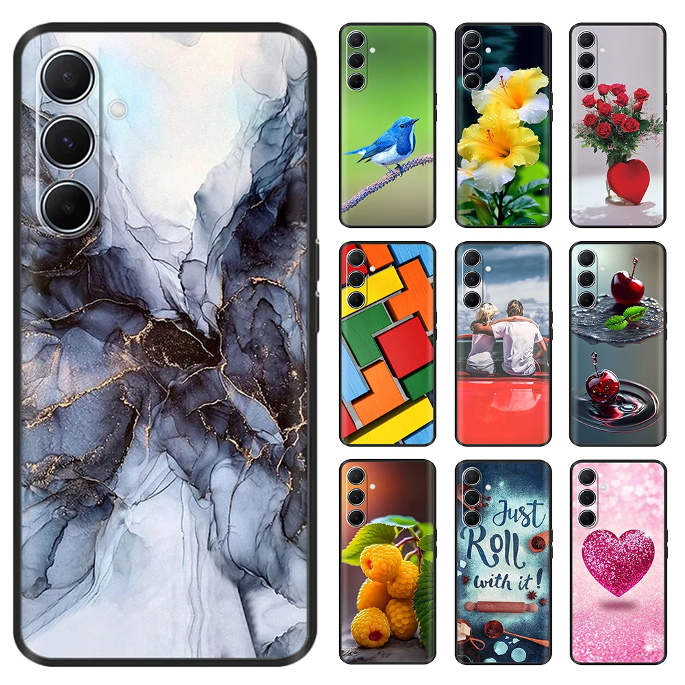 Case For Samsung Galaxy A26 A36 A56 A16 5G Shockproof Shell Soft Black Silicone Cute Cloud House Painted Back Cover Fundas Cases
