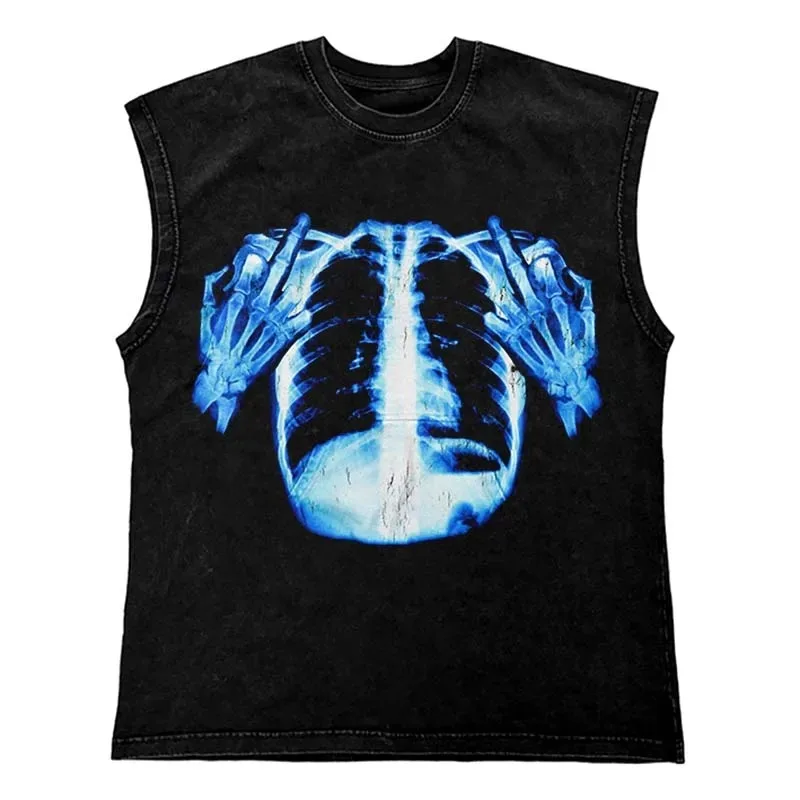 Gothic Punk Painting Print Tank Tops Hip Hop Oversized Cotton Streetwear T Shirt Custom Tanks Tops Men Washed Vest Men Clothing