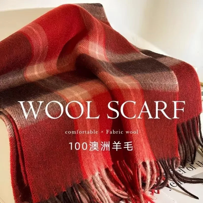 100% Wool Check Scarf, Winter Simple Check Couple Shawl, Warm Scarf for Men and Women’s Daily Wear