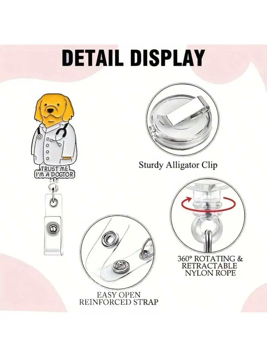 Bobine de badge rétractable, 1 pièce, design d'infirmière, porte-carte d'identité en acrylique Durable pour infirmières, employés de bureau et étudiants,