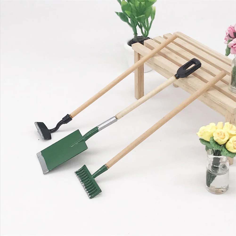 3 Pcs Miniature Garden Accessories Gardening Equipment Rake Tool Flowerpot Kids Toys Play House Bamboo Hoe