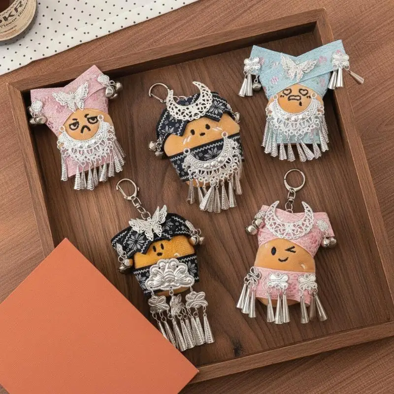 Novelty Plush Potato Keychain Cute Ethnic Style Lace Tassel Cartoon Bag Charm Pendant for Graduation Gift Students