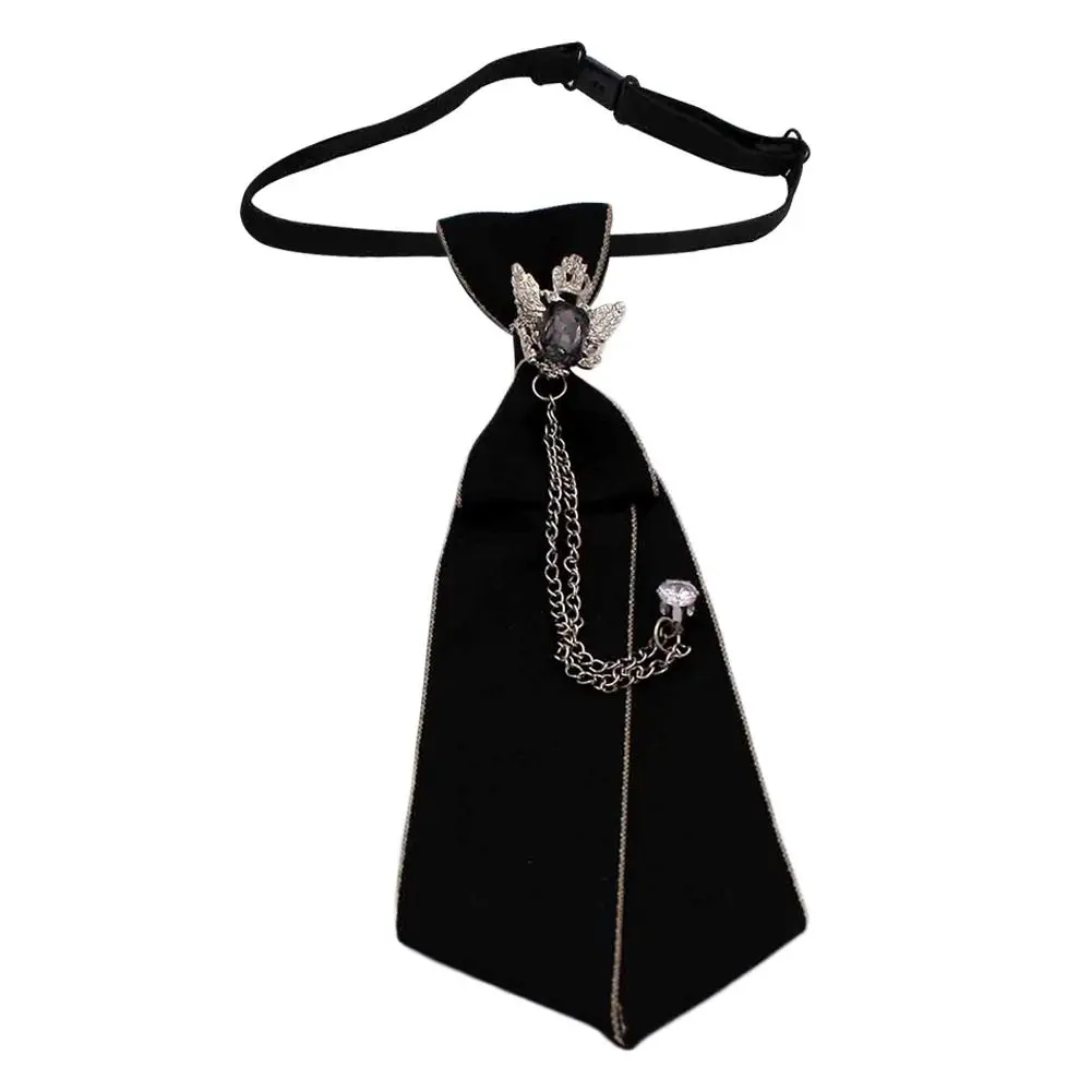 Fashion Metal Chain Black Necktie Crystal Pendant Punk Jewelry Bowtie Pre-Tied Gothic JK Shirt Decoration Men Women