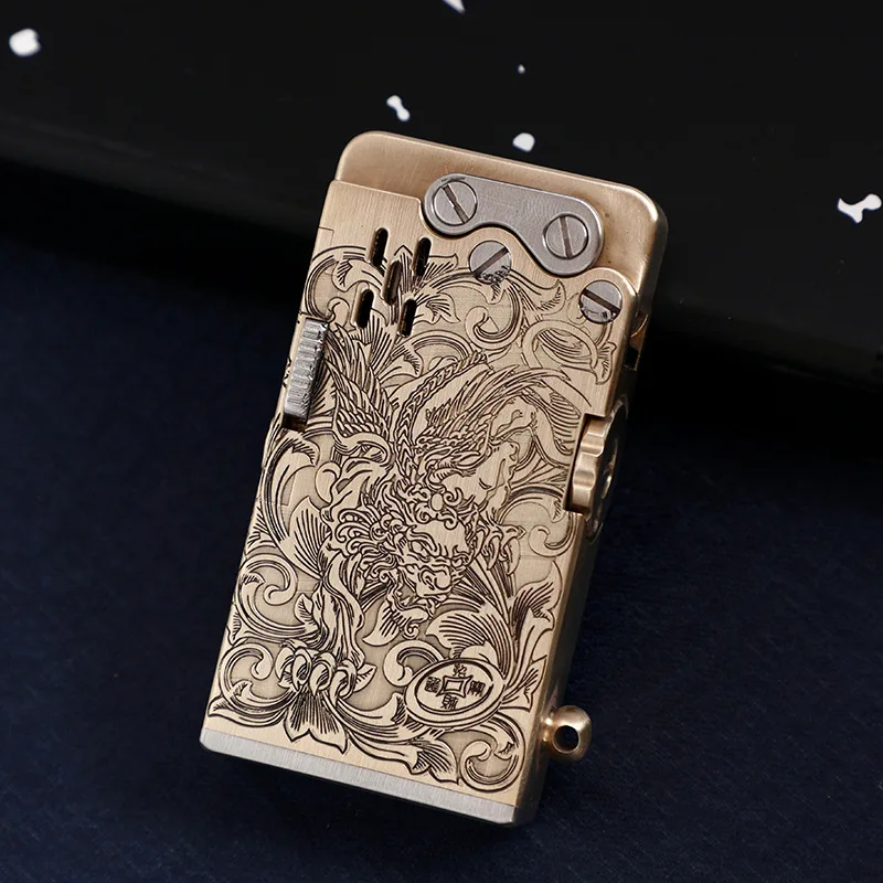 Handmade Brass Mechanical Automatic Ignition Kerosene Lighter Titanium Alloy Material Lighter Smoking Accesoires Gadgets For Men