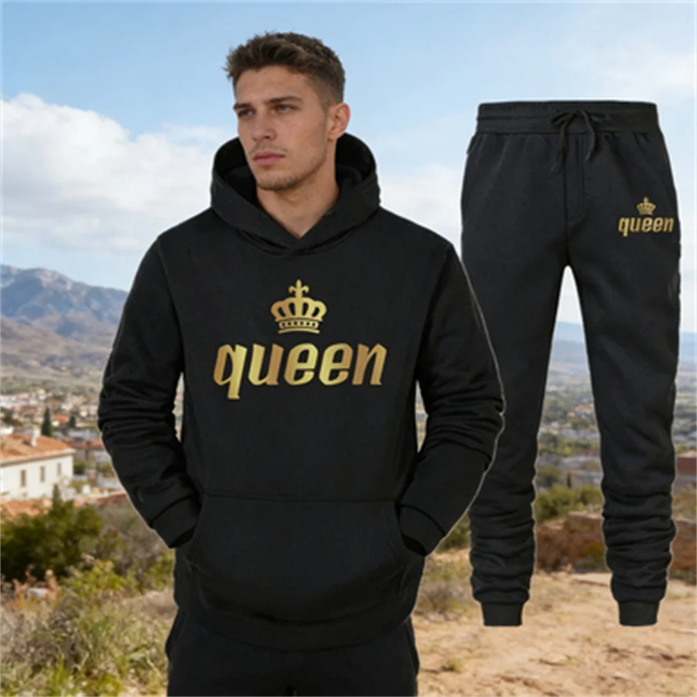 

Костюм для пары King And Queen, толстовка и брюки для бега, высококачественный повседневный спортивный спортивный костюм для мужчин и женщин, спортивный костюм King Queen