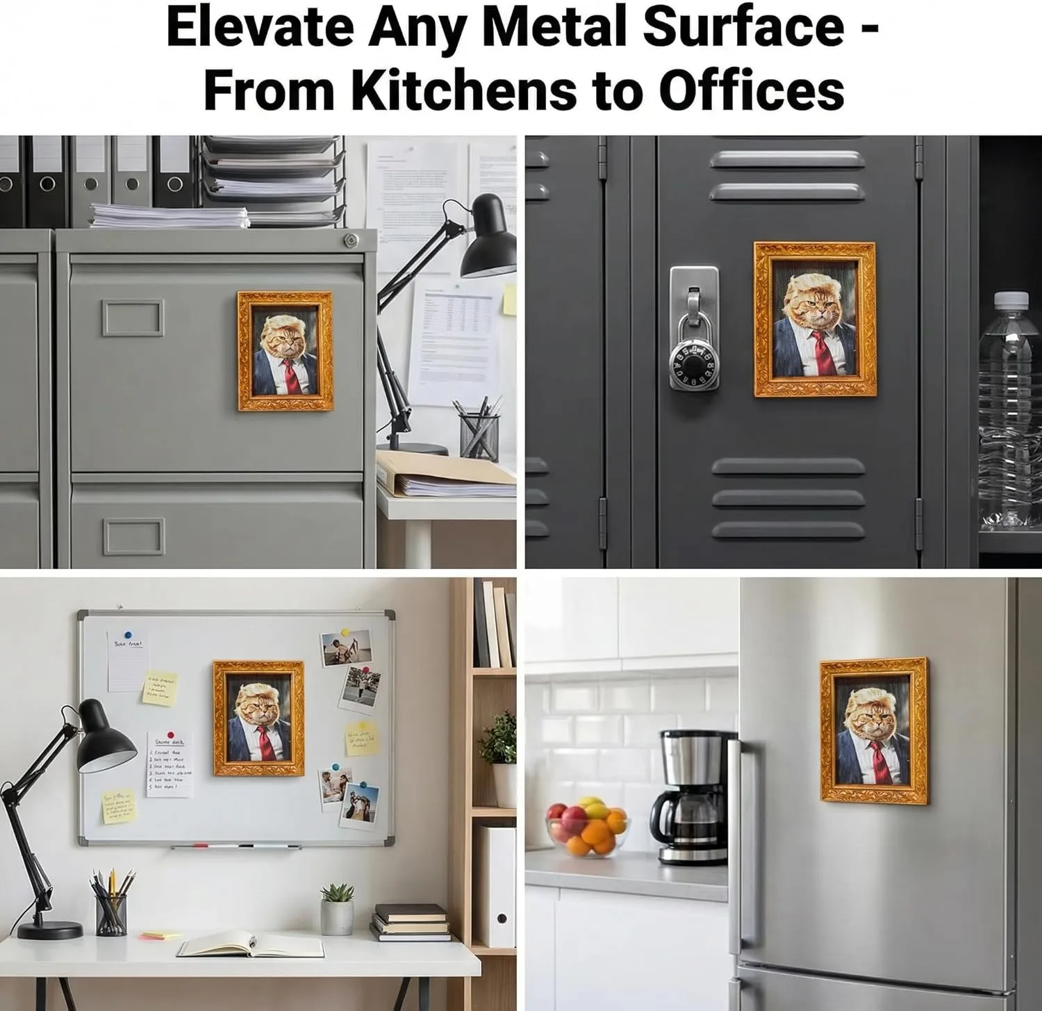 Funny Trump Cat Parody Mini Framed Art Fridge Magnet Humorous Gift for Cat Lovers Kitchen Locker Whiteboard Decor