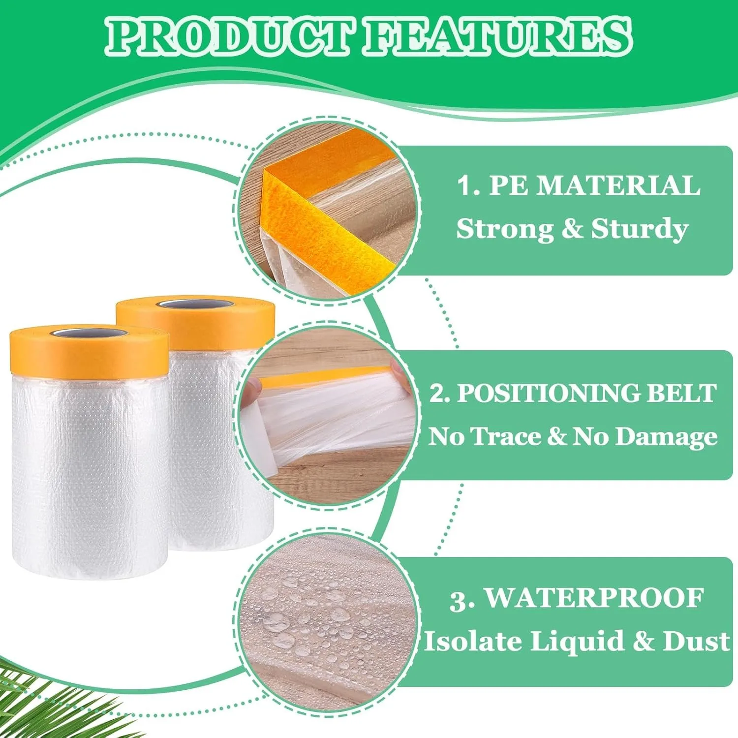 1 Rolls 4x20m Tape and Drape,  Pre-Taped Masking Film, Adhesive Plastic Painting Drop Film, Multi Use Paint Masking Paper