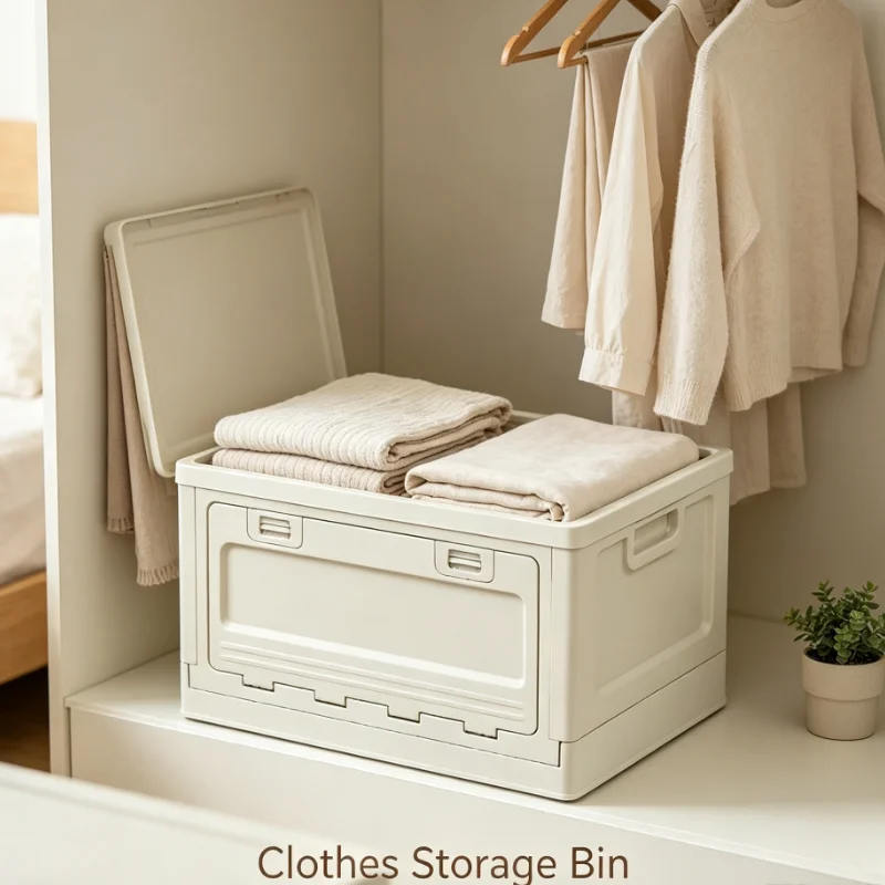 Foldable Plastic Storage Box with Lid Front Opening Organizer Bin for Home Car Camping Closet Organization