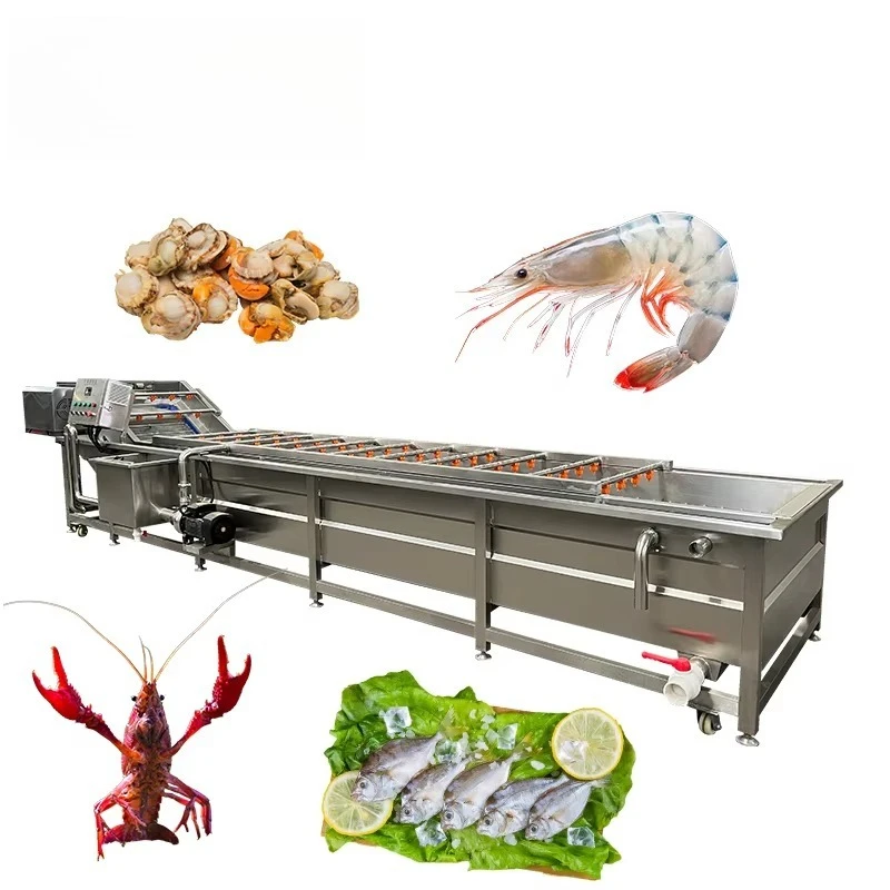 Large-capacity Industrial Seafood Bubble Cleaning Machine with Circulating Water System, Designed for Batch Processing.