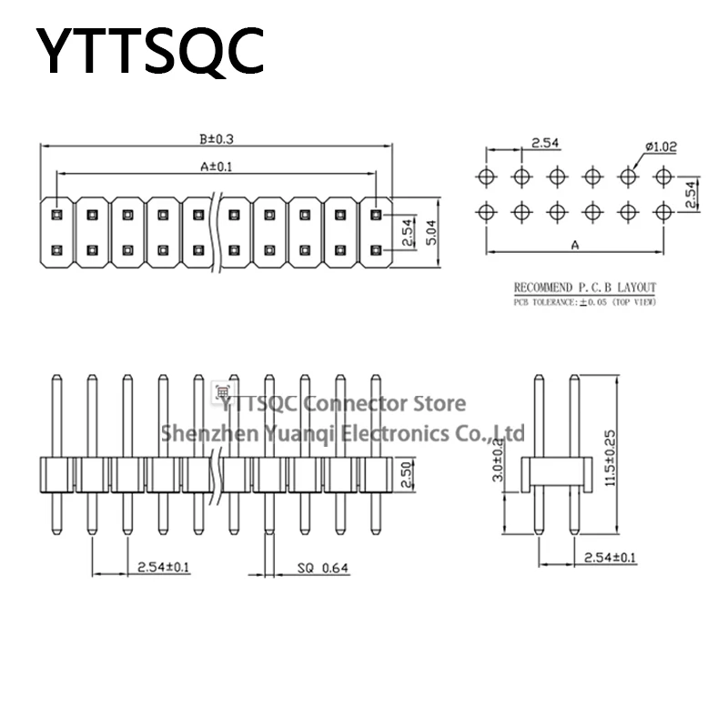 10pcs 2.54mm Double Row Male  L11.5MM 2x2/3/4/6/8/10/12/15/20/40P Breakaway PCB Board Pin Header Connector Strip Pinheader