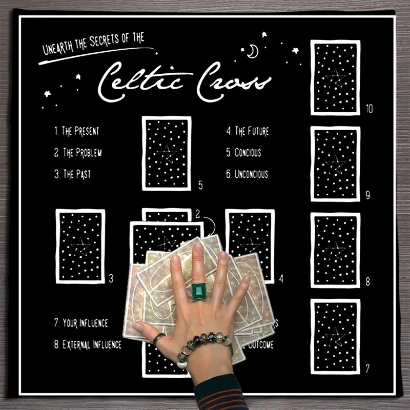 Celtic Cross Pentacle Moon Phase Tarot Altar Cloth Divination Spread Mat Witchcraft Astrology Wiccan Home Decor