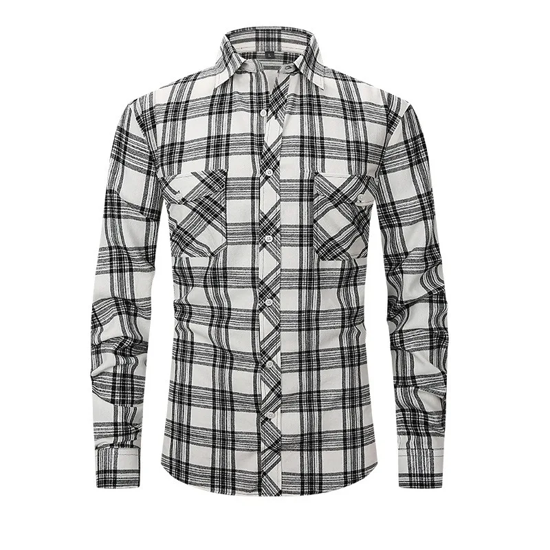 Brushed Plaid Shirts for Men Long Sleeve Tops & Tees Casual Oversize Slim Fit Man Good Reviews Many Trendy Quality Shirt Clothes