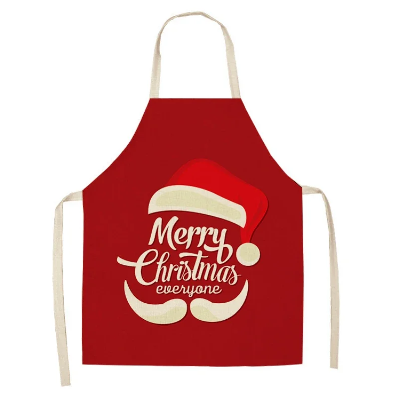 Christmas Santa Claus Pattern Ladies Hands Sleeveless Belt Shoulder Linen Apron Household Cleaning Holiday Decoration фартук