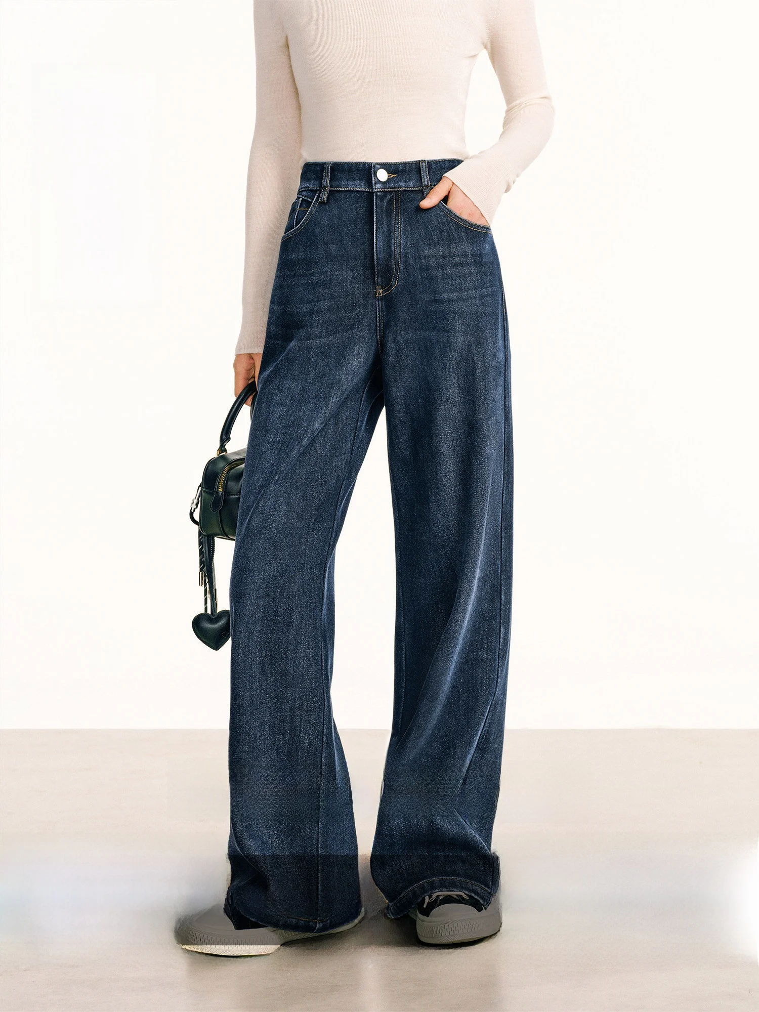 

COKEYA High Waist Straight Leg Fleece Lined Thickened Wide Leg Jeans Women Winter Casual Loose Fit Bootcut Denim Pants