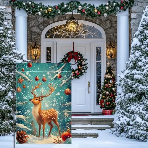 Winter Reindeer Snowflake Garden Flag 12X18 Inch Double Sided Xmas Ball Christma JJE WZZ yyi