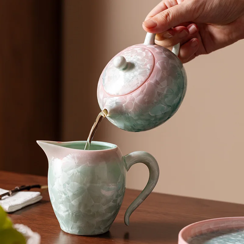 

Crystalline Glaze Xishi Teapot Ceramic Gongfu Tea Set with Ball Filter Chinese Traditional Handheld Brewing Pot for Tea Ceremony