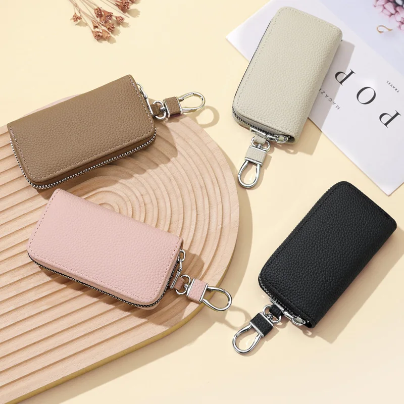 

Портативная сумка для хранения ключей из искусственной кожи на молнии с несколькими ключами, универсальная автомобильная большая вместительная мужская кожаная сумка для ключей на талии