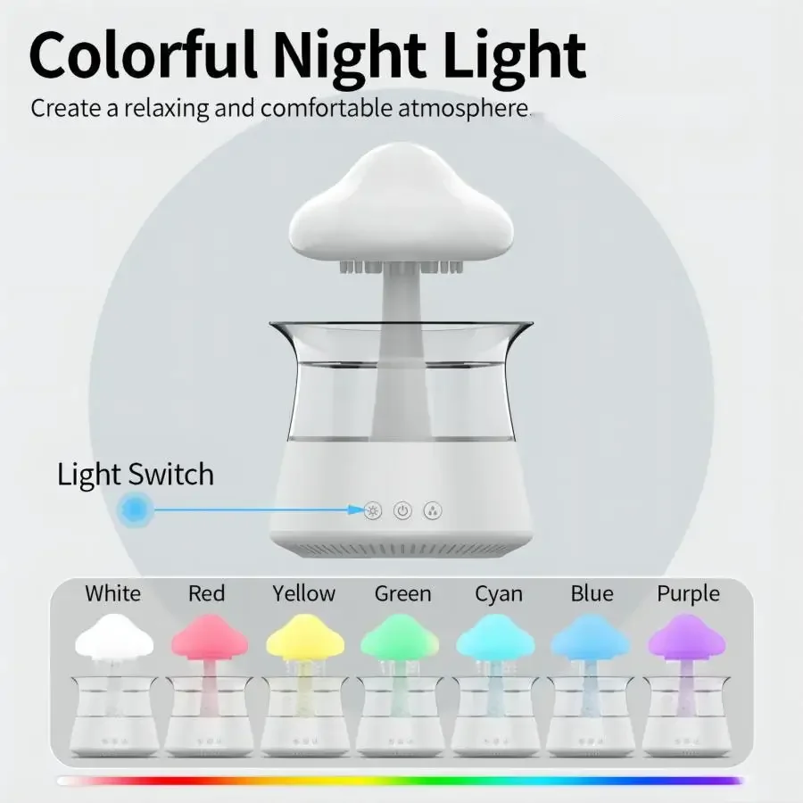 Relax Cloud Rain Diffuser Humidifier Raindrop Aromatherapy Machine Ultrasonic Atomization Humidification Colorful Lamp Humidifer