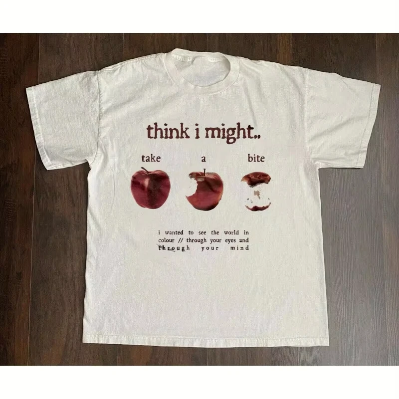 Beabadoobee Men's Street Style Pattern T-shirt, I May Bite 'Apple&Applebee Four Seasons Casual T-shirt' Men's T-shirts