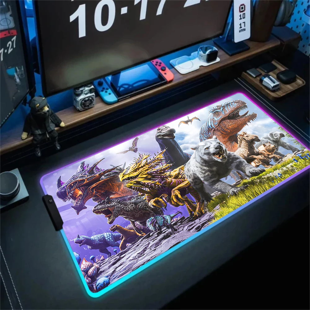 Imagem -03 - Grande Rgb Led Antiderrapante Gaming Mouse Pad Ark Survival Evolved Luminescência de Dinossauro Gamer Velocidade Desk Mat