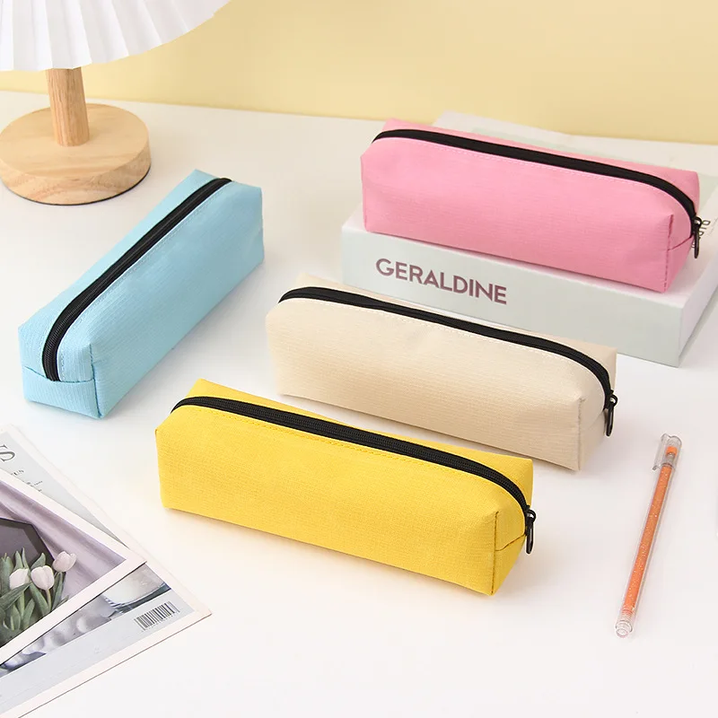 Estuche de lápices Kawai pequeño, bolsa de lápices duradera con cremallera Simple, Color sólido, proveedores de oficina escolar