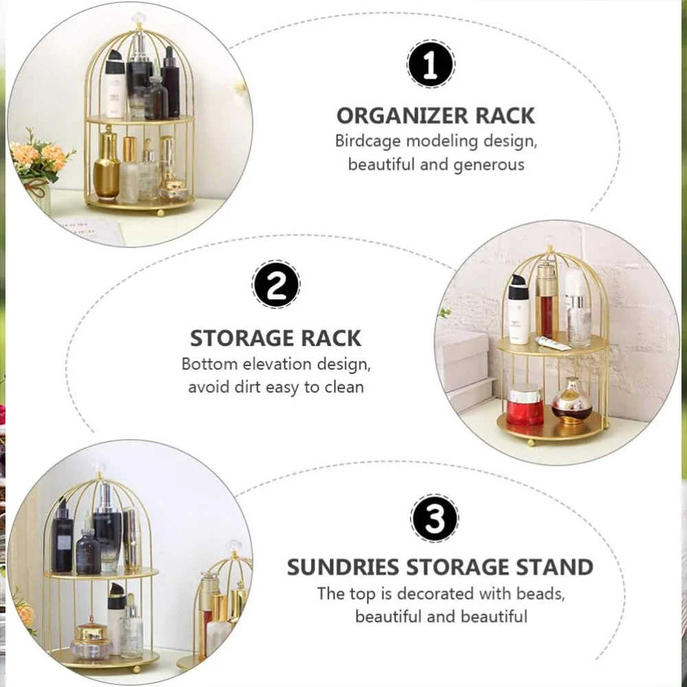 Bird Cage Shape Cosmetic Rack Desktop Makeup Organizer Rack, Cupcake Stand Perfume Lotion Bottle Skincare Products Shelf Display