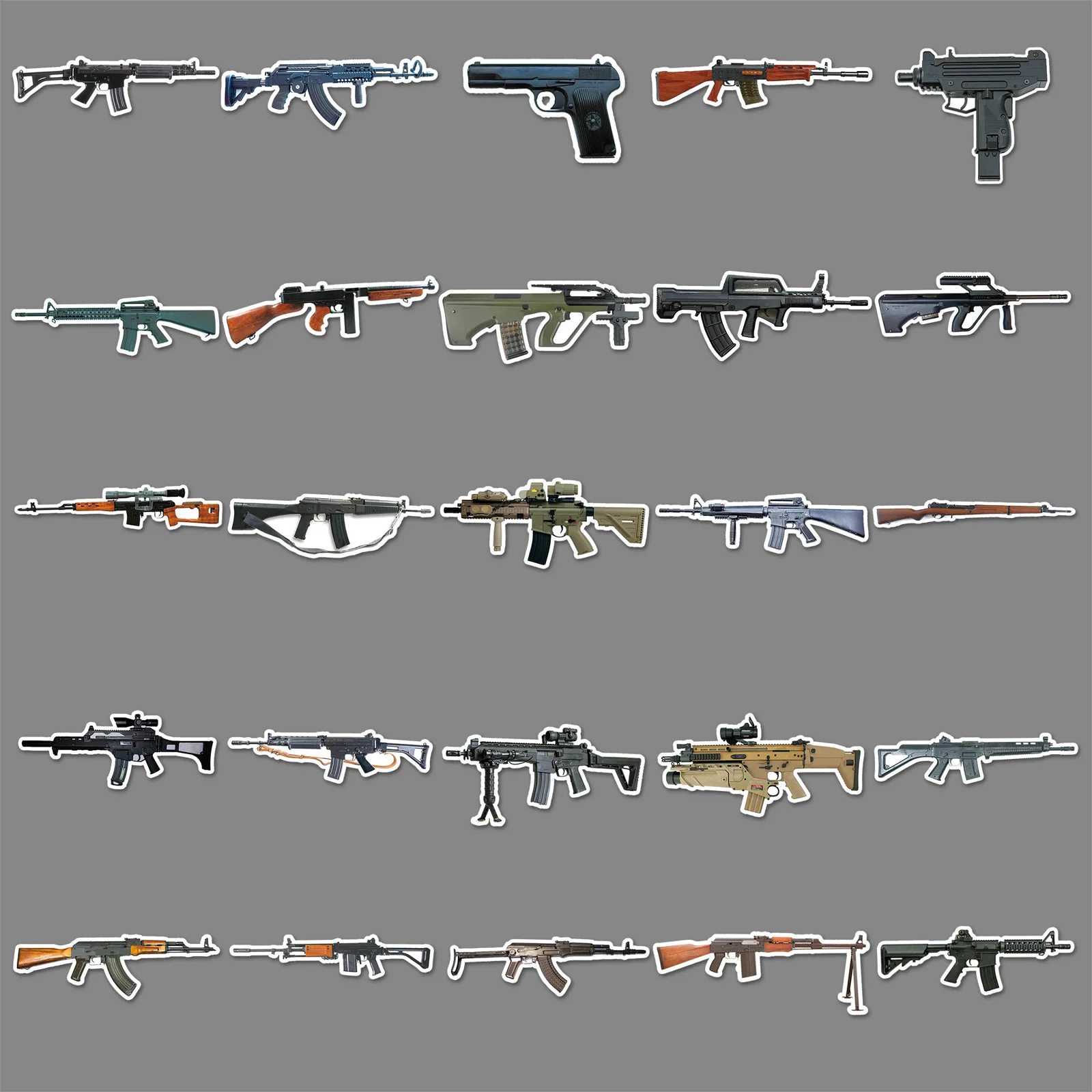 50 SZTUK Naklejek w Stylu Militarnym z Motywem Broni, Kreatywne Naklejki do Dekoracji Fajnych Broni, Laptopów, Telefonów, Gitar, Deskorolek, Zabawki dla Dzieci