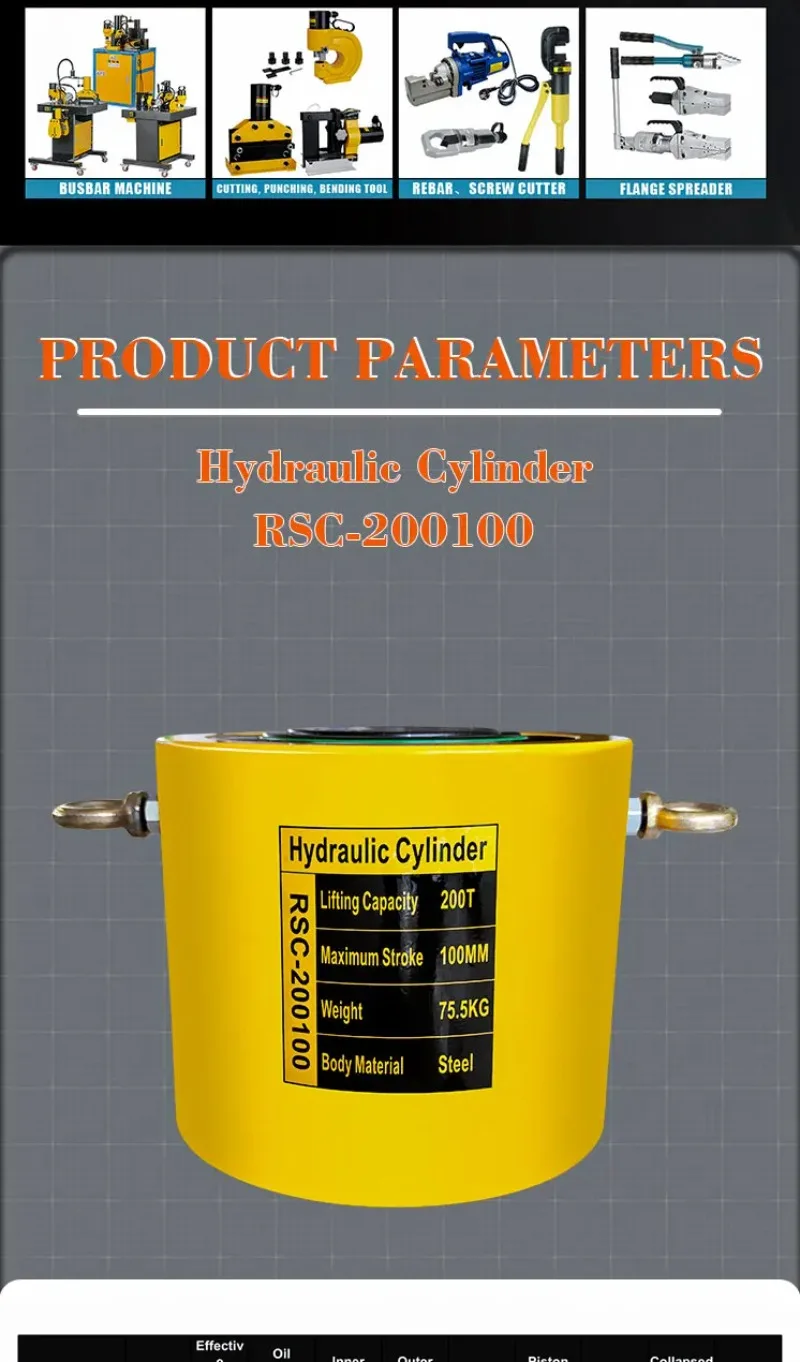 200 Ton Hydraulic Jack RSC-200100 Single Acting Cylinder Steel Material Manufacturers Product