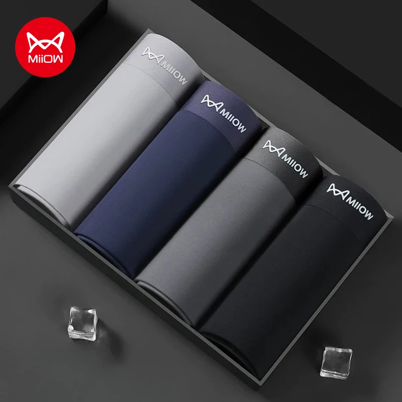 

MiiOW, 4 шт., летнее бесшовное мужское нижнее белье, боксеры, шелковистые дышащие мужские трусы, антибактериальные мужские трусы с промежностью, плавки L-5XL