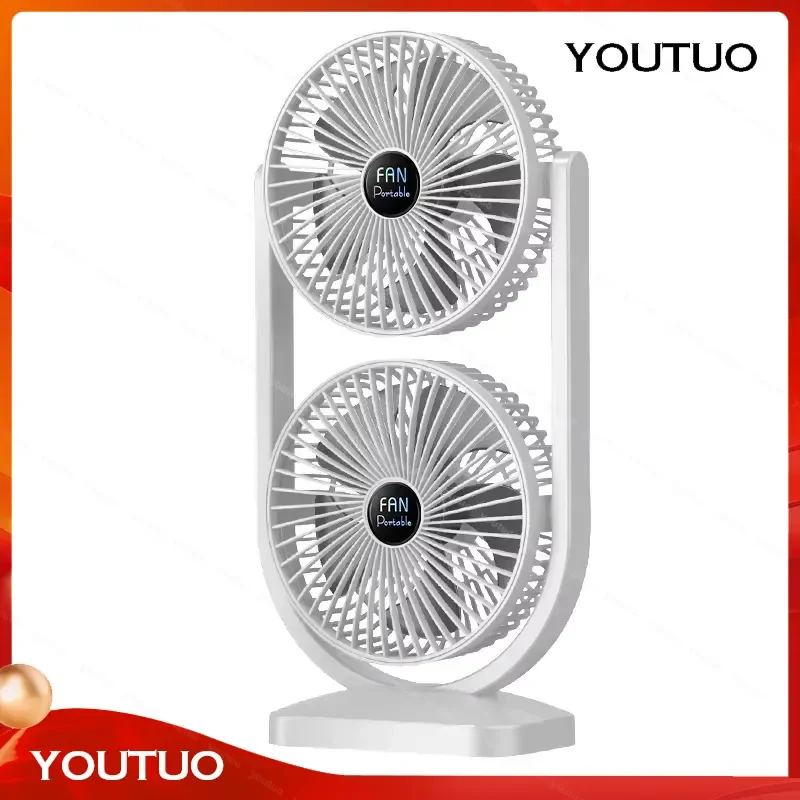 for 3000mAh USB Rechargeable Low Noise Dual Head Desktop Fan Strong Airflow Box Packaging Easy Operation Africa Bestseller